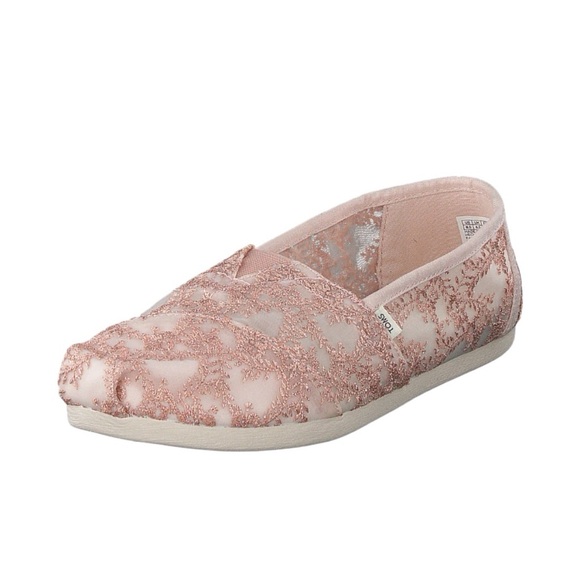 TOMS Alpargata Shoes Women's Size 9 US‎ Rose Gold Pink Hibiscus Floral Lace NWT - Picture 1 of 12